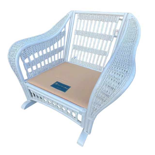 Ficks Reed 1970s Ficks Reed Style White Wicker Rocking Chair For Sale - Image 4 of 8