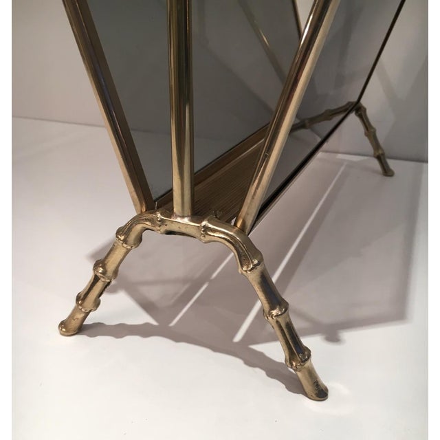 Metal 1940s Brass and faux bamboo magazine rack with tinted glass panels on each side. French For Sale - Image 7 of 10