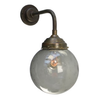 Dutch Smoked Air Bubble Glass, Brass, and Cast Iron Wall Light For Sale