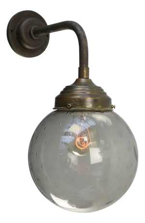 Dutch Smoked Air Bubble Glass, Brass, and Cast Iron Wall Light