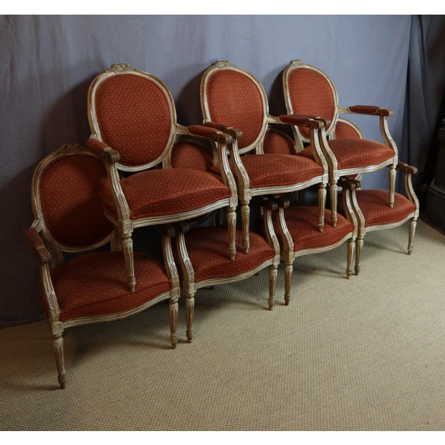 Louis XVI Cabriolet Armchairs, 1920s, Set of 7 For Sale - Image 10 of 11