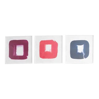 Veronique Gambier Oxford Blue, Violet, Red Framed Paintings - Set of 3 For Sale
