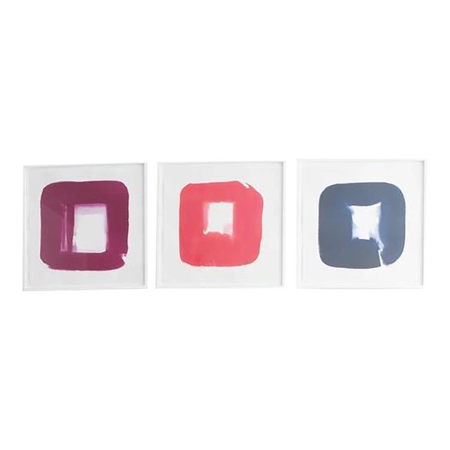 Veronique Gambier Oxford Blue, Violet, Red Framed Paintings - Set of 3 For Sale