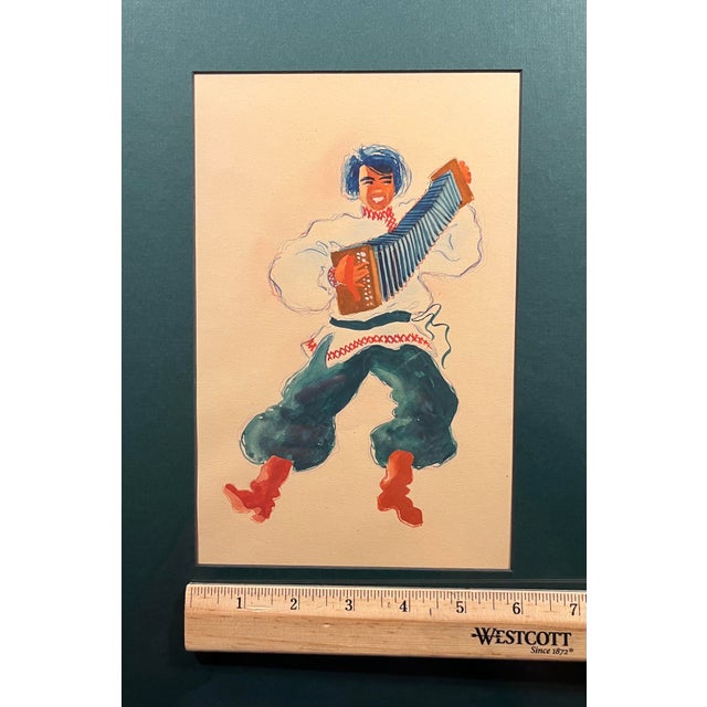 Original 1946 Folklore Dancers Paintings Watercolor & Gouache Signed at the back - Pair For Sale - Image 12 of 15