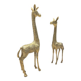 Fine Pair of Midcentury Brass Giraffe Sculptures For Sale