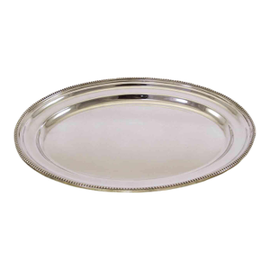 1970’s Vintage/New Oval Platter With Bead Pattern, Applied Border- Silverplated