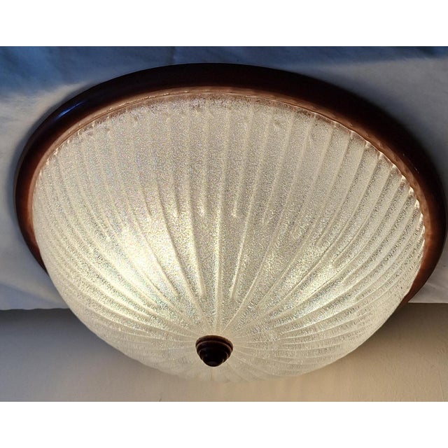 Vintage Italian Beech Ceiling Lamp with Segmented Ice Glass Shade from C.L., 1990s For Sale - Image 3 of 8