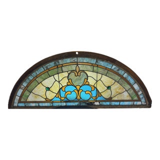 Antique Art Nouveau Arched Leaded Stained Glass Architectural Window, Circa 1890–1925 For Sale