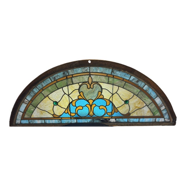 Antique Art Nouveau Arched Leaded Stained Glass Architectural Window, Circa 1890–1925 For Sale