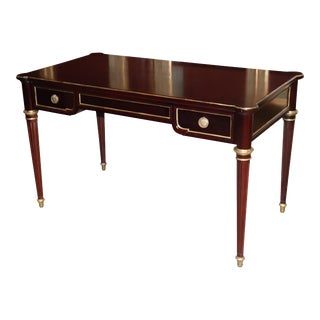 Dark Mahogany French Louis XVI Gilt Trim Brass Ormolu Writing Desk Bureau Plat For Sale