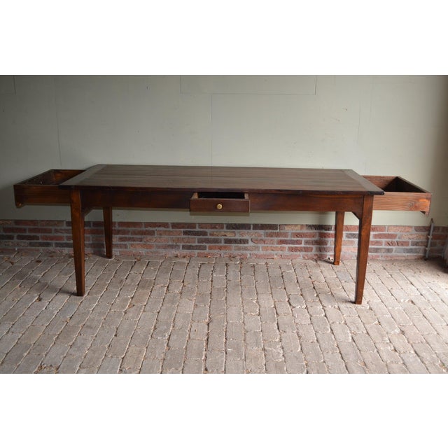 19th-century French oak dining table, conference table. The height is 78 cm. The width is 87 cm. The length is 202 cm. The...