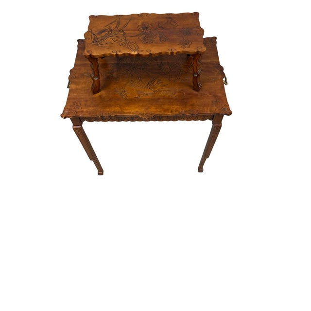 Art Nouveau French Art Nouveau Two-Tier Walnut Tea Table With Hand-Carved Floral Decoration, Circa 1890 For Sale - Image 3 of 12