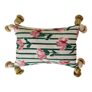 Lavender Scented Accent Pillow in Carolina Irving Carnation Stripe and Vintage Toile With Samuel & Sons Onion Tassels Onion Tassel Fringe For Sale