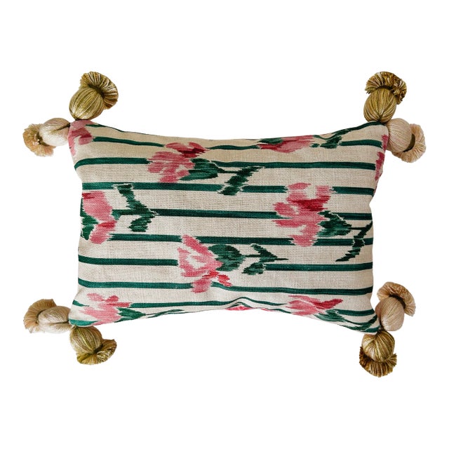 Lavender Scented Accent Pillow in Carolina Irving Carnation Stripe and Vintage Toile With Samuel & Sons Onion Tassels Onion Tassel Fringe For Sale
