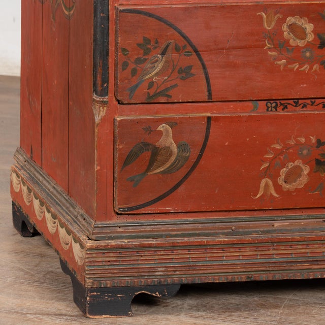 19th Century Original Red-Painted Danish Pine Chest of Five Drawers For Sale - Image 10 of 17