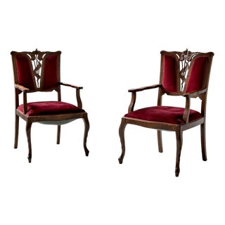 Art Nouveau Italian Red Armchairs in the style of Georges De Feure, 1905, Set of 2 For Sale