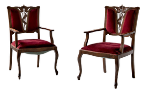 Art Nouveau Italian Red Armchairs in the style of Georges De Feure, 1905, Set of 2