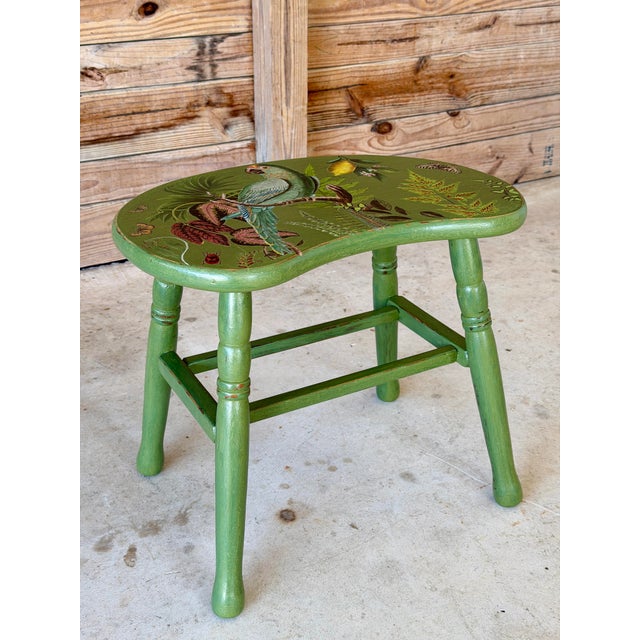 Vintage Boho Coastal Custom Stool With Botanical Parrot Decoupage For Sale - Image 12 of 12