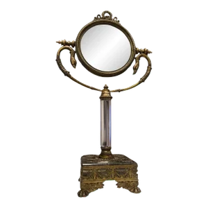 Antique Fine Neoclassical Gilt Bronze & Glass Vanity Mirror W/ Swan Supports