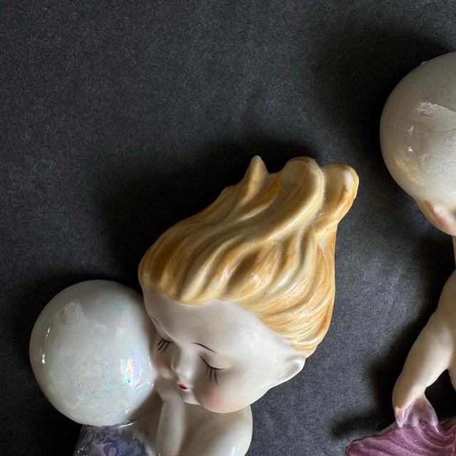 1950s Vintage Norcrest Mermaid Bubble Wall Plaque Pink Purple Baby Rare 1950s Retro For Sale - Image 5 of 12