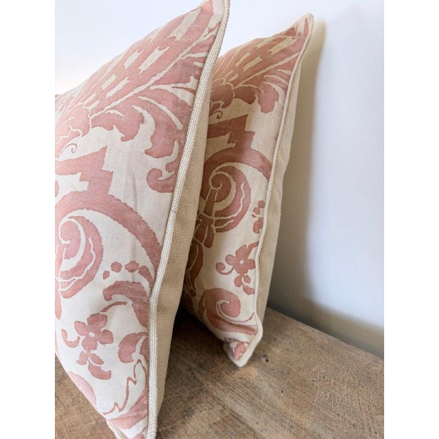 Pair of Bespoke Lumbar Pillows in Fortuny "Corone" Pattern For Sale - Image 11 of 12