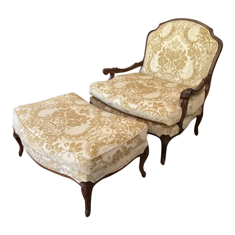 Wide & Comfy Vintage French Velvet Chair & Ottoman Chairish