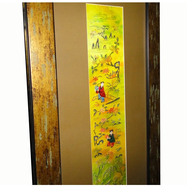 1990s Vintage Hand Embroidered Framed Textile For Sale - Image 5 of 7