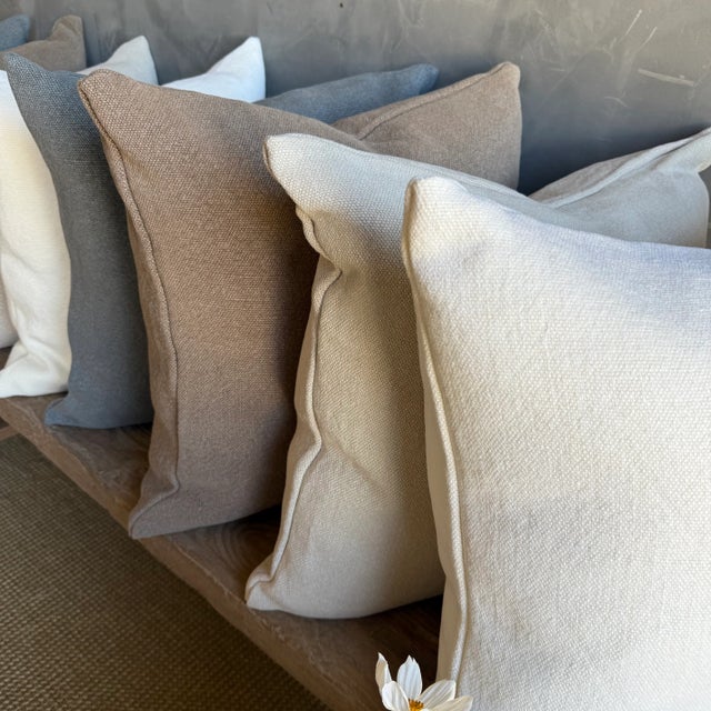 Modern Hemp Pillow With Down Insert in Flax Natural For Sale - Image 3 of 8