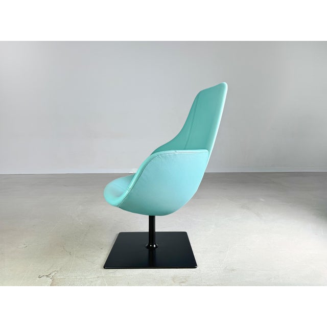 Postmodern Moroso Swivel Leather Armchair in Blue Turquoise from Patricia Urquiola Swivel For Sale - Image 3 of 12