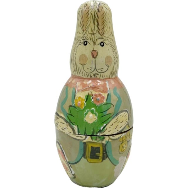 Vintage Easter Bunny Rabbit Nesting Dolls Midwest Importers Wooden Matryoshka For Sale - Image 4 of 13