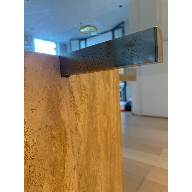 Metal Vintage 1970s Travertine and Glass Dining Table For Sale - Image 7 of 7