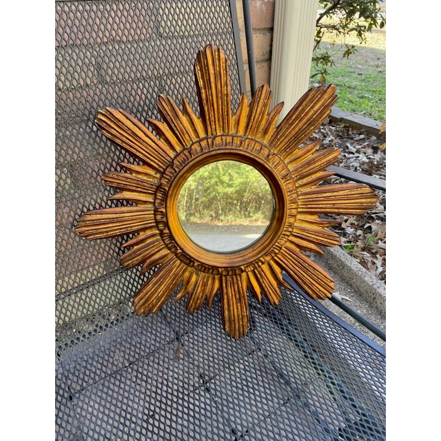 Mid 20th Century French Giltwood Coppery Sunburst Wall Mirror For Sale - Image 11 of 17