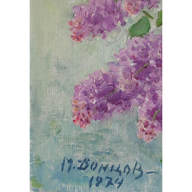 1970s 1970s Lilac Still Life, Oil Painting, Ukrainian Art 50-35 For Sale - Image 5 of 6