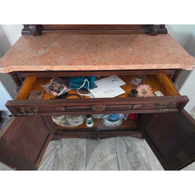 ​19th Century French Henri II Renaissance Revival Walnut & Rouge Marble Buffet Deux Corps For Sale - Image 10 of 11