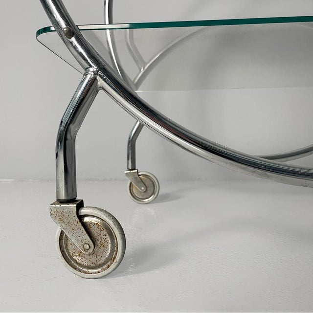 Italian Modern Cart in Steel and Glass with Casters, 1970s For Sale - Image 12 of 15