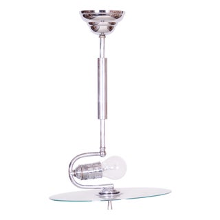Czech Bauhaus Pendant in Chrome-Plated Steel and Frosted Glass, 1930s For Sale