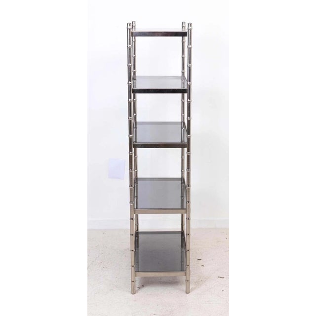 Chrome Hollywood Regency Faux Bamboo Five Shelf Étagère For Sale - Image 4 of 11