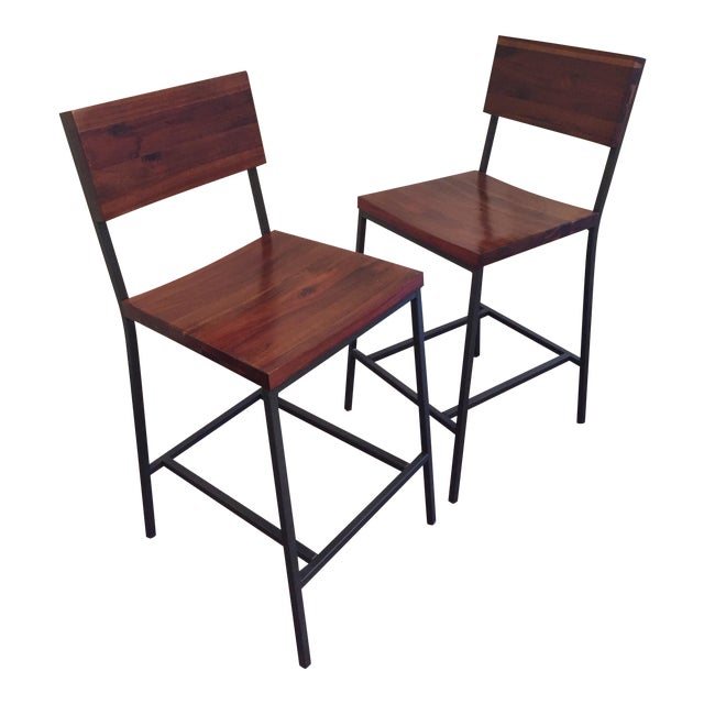 West Elm Rustic Bar Stools A Pair Chairish
