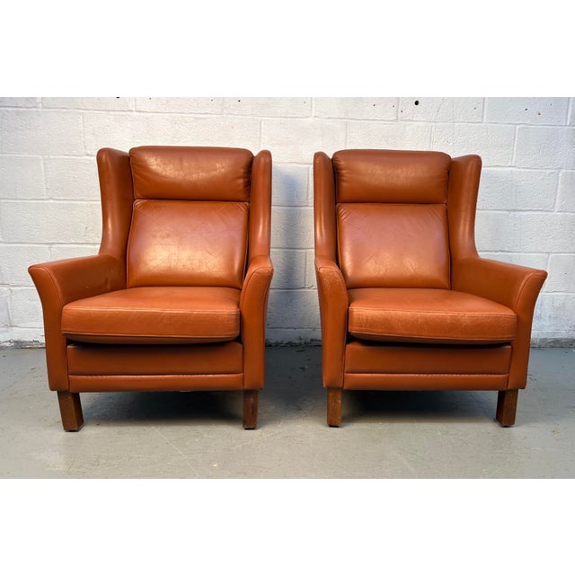 Mid-Century Modern Pair of Mid-Century Modern Danish Leather Chairs by Wiels Møbler For Sale - Image 3 of 17