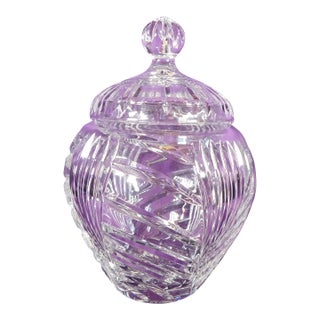 1950s Large Cut Crystal Biscuit Jar With Matching Lid For Sale