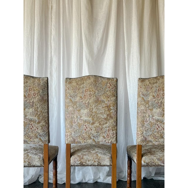 Brown Late 19th Century Set of Six Floral Tapestry Dining Chairs With Turned Legs For Sale - Image 8 of 8
