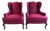 Late 20th Century Drexel Heritage Burgundy Wine Queen Anne Wingback Accent Chairs For Sale