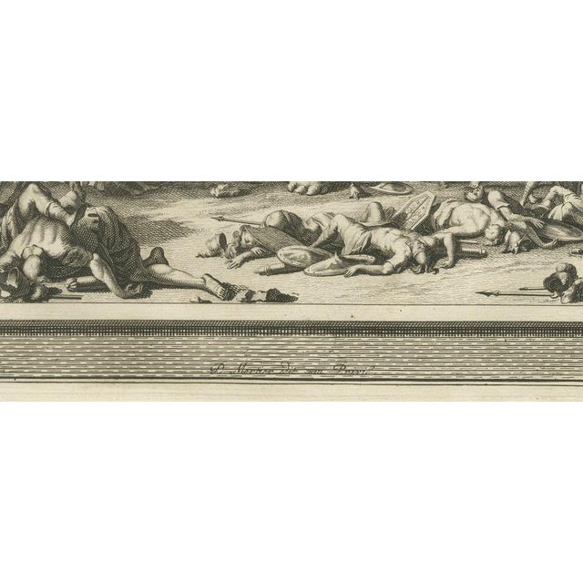 18th Century Pieter Mortier, Death of Antiochus and Eleazar Slays the War Elephant, 1700, Engraving For Sale - Image 5 of 12