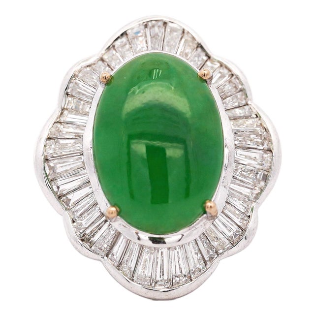 Gia Cert. 8 Carat Burma Jadeite Jade & Diamond 18k White Gold Ballerina Ring, Size 6.25 For Sale