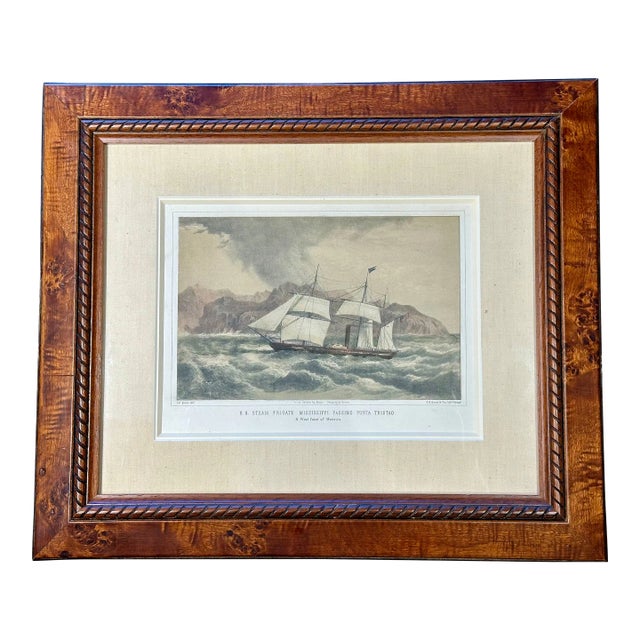 United States Steam Frigate Mississippi Passing Punta Tristao, Ca. 1860 (Custom Framed) For Sale
