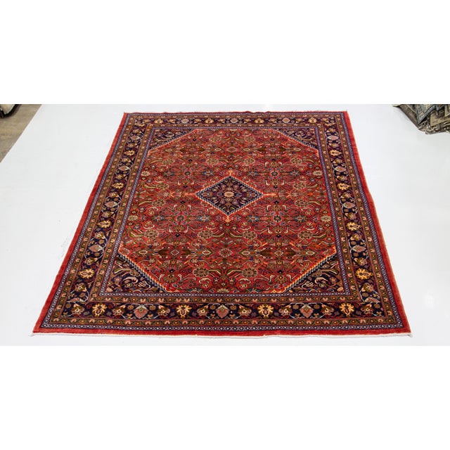 1960s Vintage Persian Mahal Handmade Red Medallion Wool Rug For Sale - Image 4 of 10