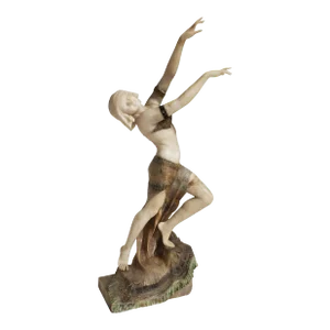Italian Art Deco Hand Carved Polychrome Alabaster Dancer Sculpture 1930