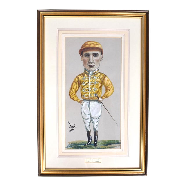 j.h. (Skeets) Martin (1875-1944) Jockey Pastel Watercolour Caricature Portrait by Nap For Sale