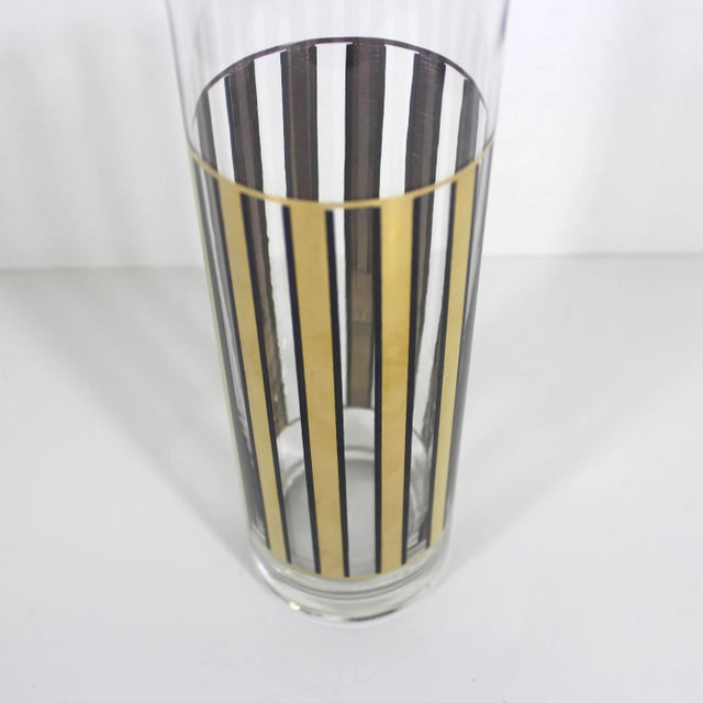 Mid Century Modern Cocktail Mixer With Stir Stick Culver 24k Gold and Black Striped Glass, Signed For Sale - Image 11 of 11