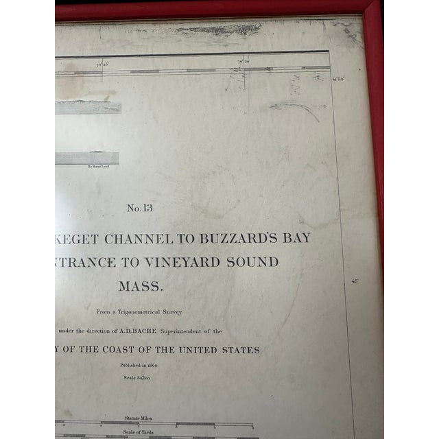 Wood Map of Martha's Vineyard, Nantucket and Block Island Antique Coast Survey Framed For Sale - Image 7 of 12